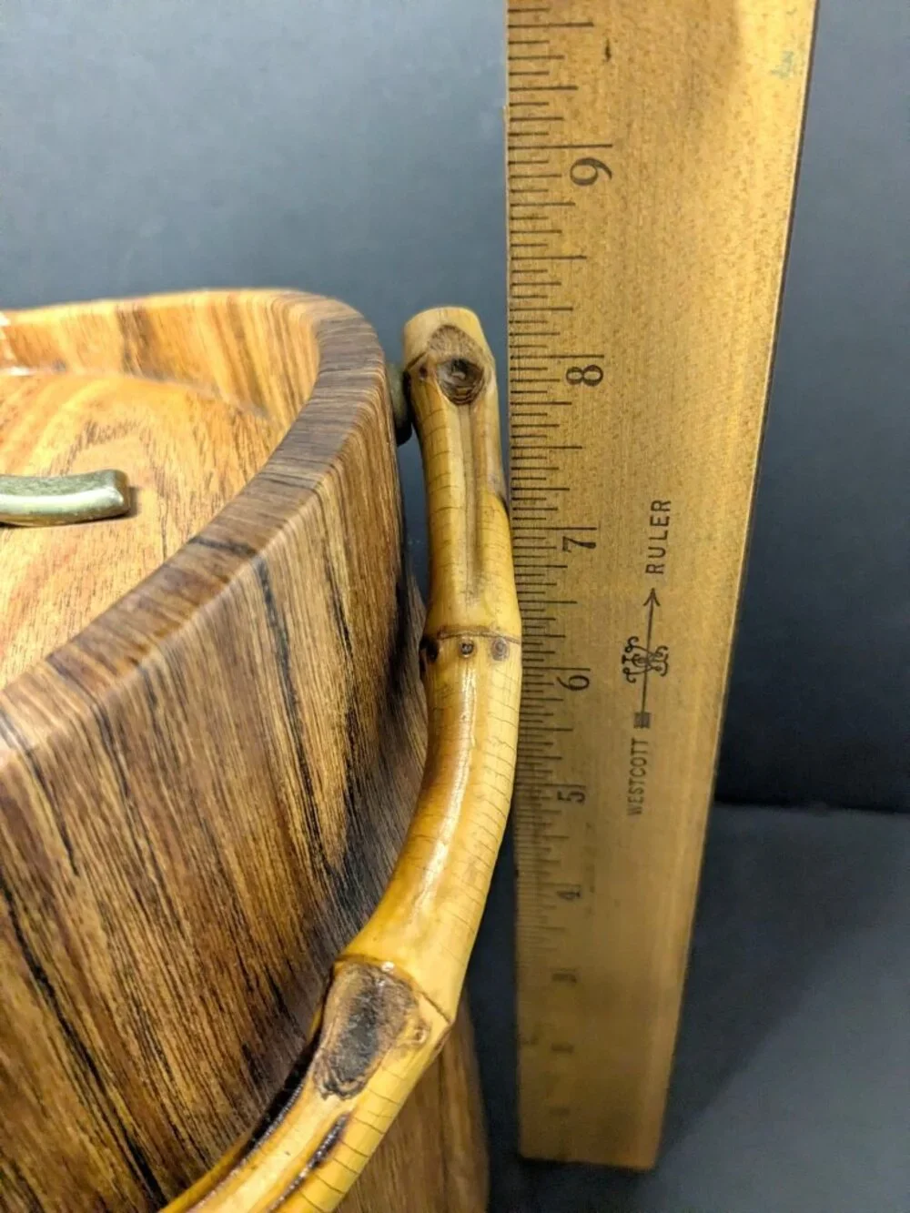 Vtg. Bamboo Handle Faux Wood Ice Bucket by Kraftware MCM Tiki Barware Kitch